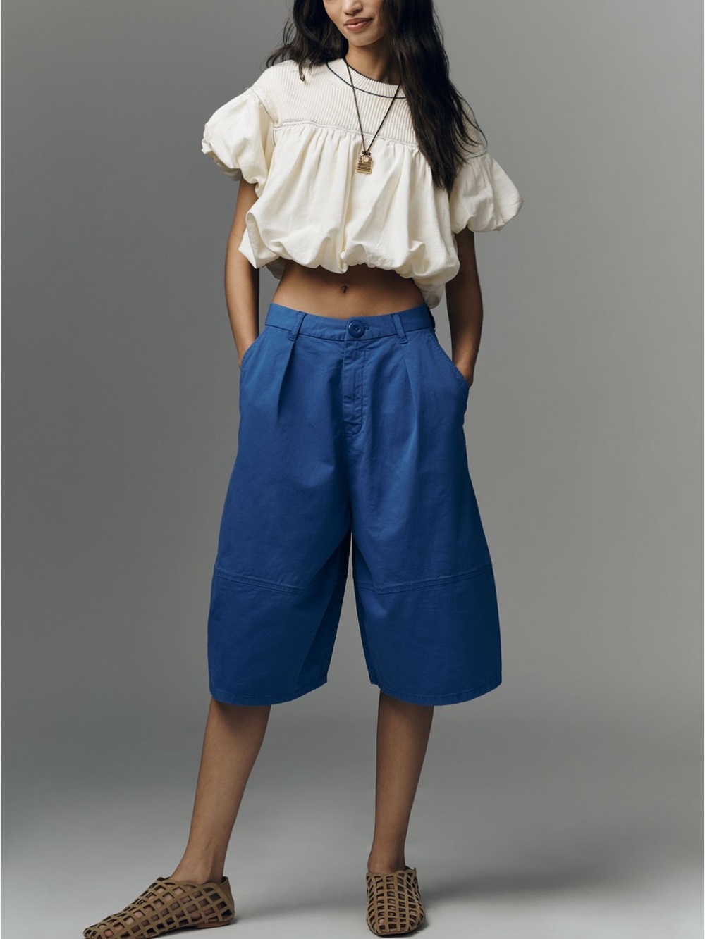 Anthropologie Pilcro Wide-Leg Crop Balloon Trousers in Dazzling Blue